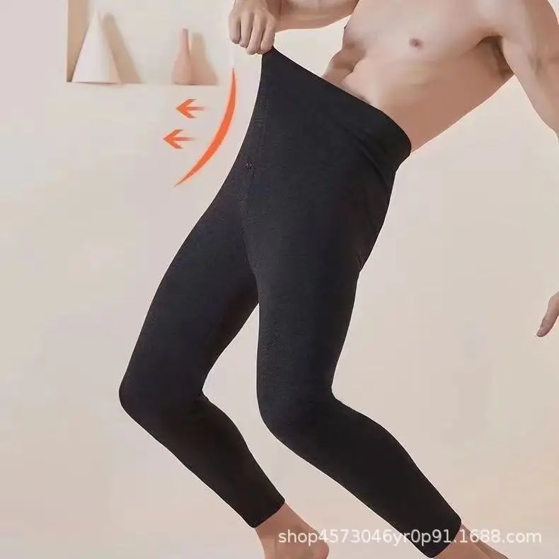 [authentic Guarantee] Velvet Thickened Men's Warm Pants High Waist Deep Crotch All-in-one Cotton Pants Super Elasticity Sweat-absorbent Slimming Inner Wear