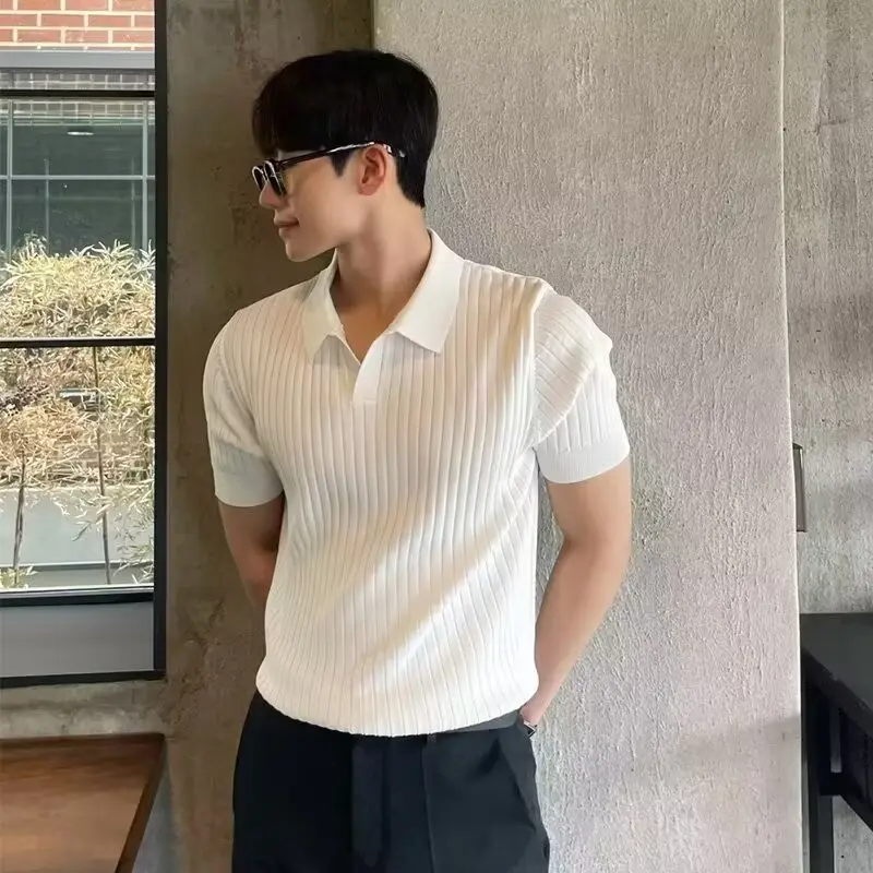 Men Slim Fit Knitted White Short Sleeve T-Shirt - Image 18