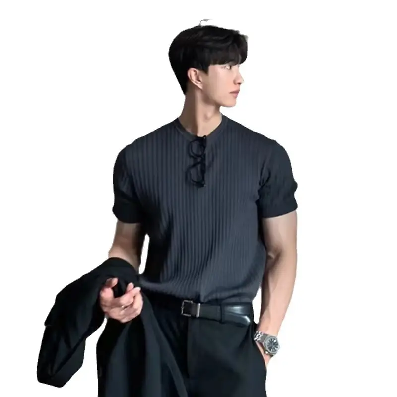 Men Slim Fit Knitted White Short Sleeve T-Shirt - Image 19