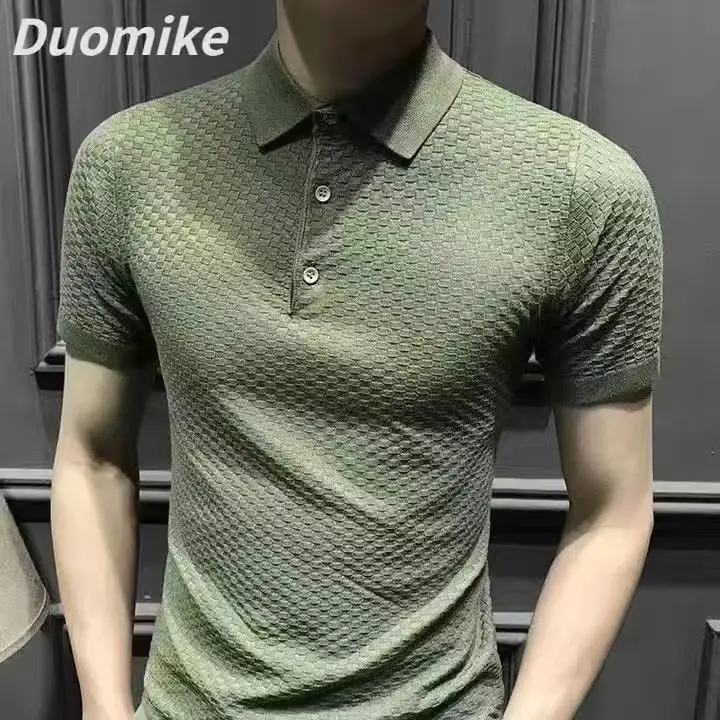 Men Slim Fit Knitted White Short Sleeve T-Shirt - Image 10