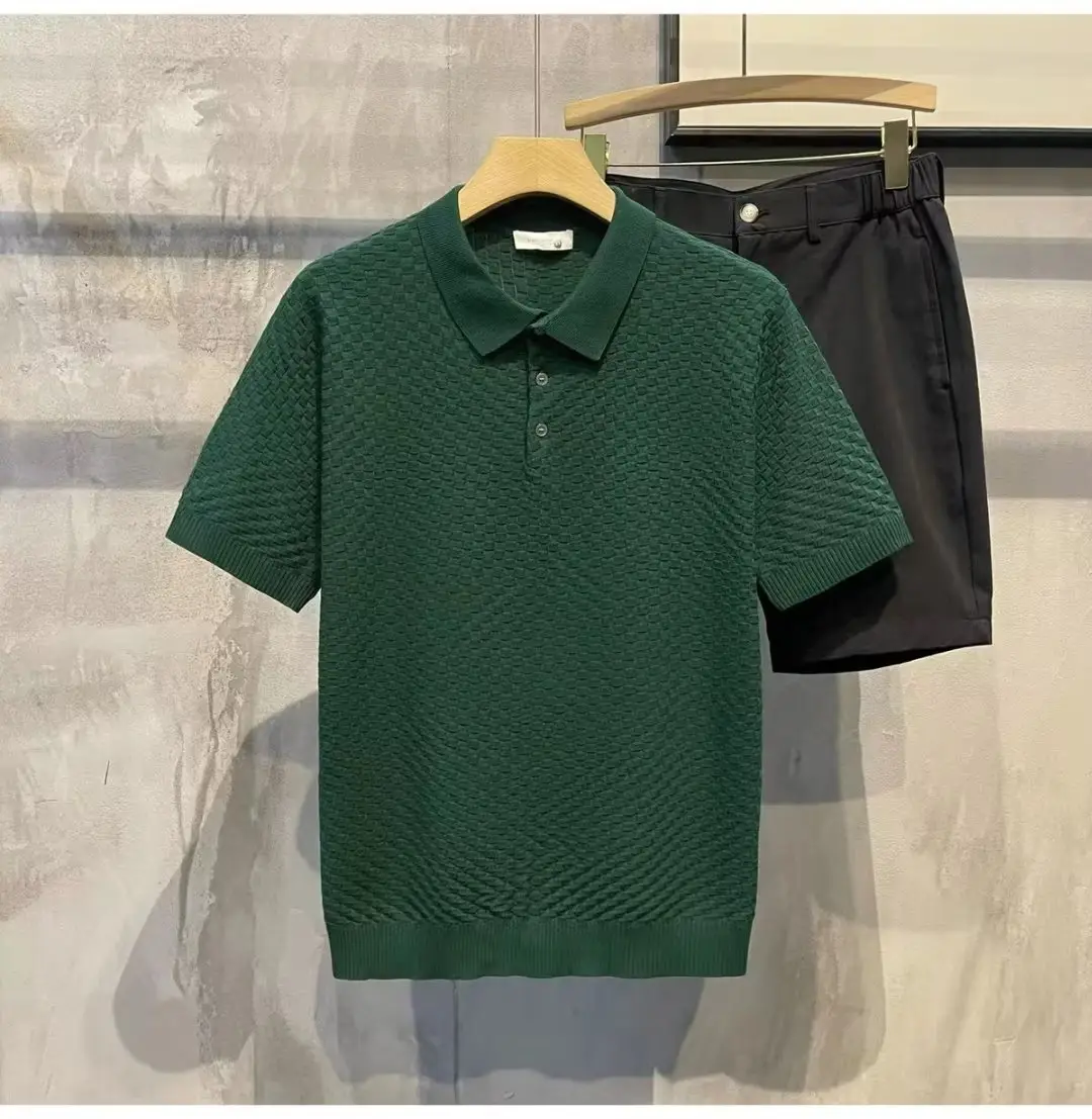 Men Slim Fit Knitted White Short Sleeve T-Shirt - Image 11