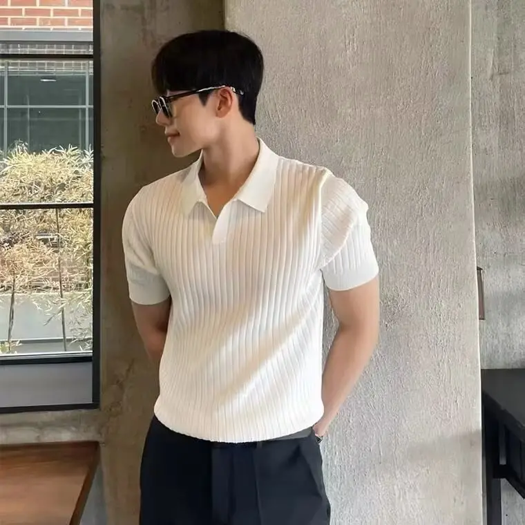 Men Slim Fit Knitted White Short Sleeve T-Shirt - Image 13