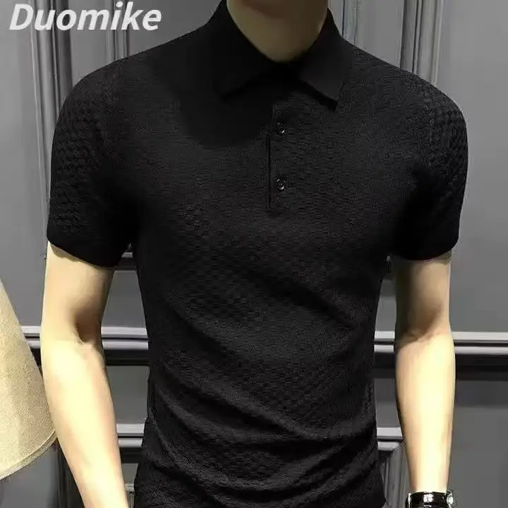 Men Slim Fit Knitted White Short Sleeve T-Shirt - Image 7