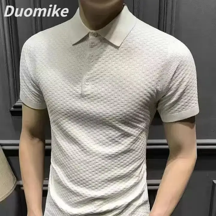 Men Slim Fit Knitted White Short Sleeve T-Shirt - Image 8