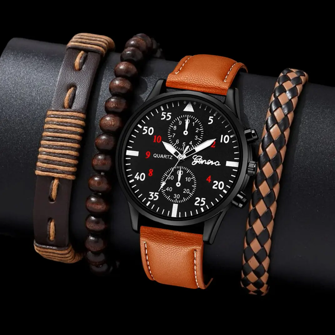 Men's Cross-Brand Leather Watch with 3 Straps Set - Image 3