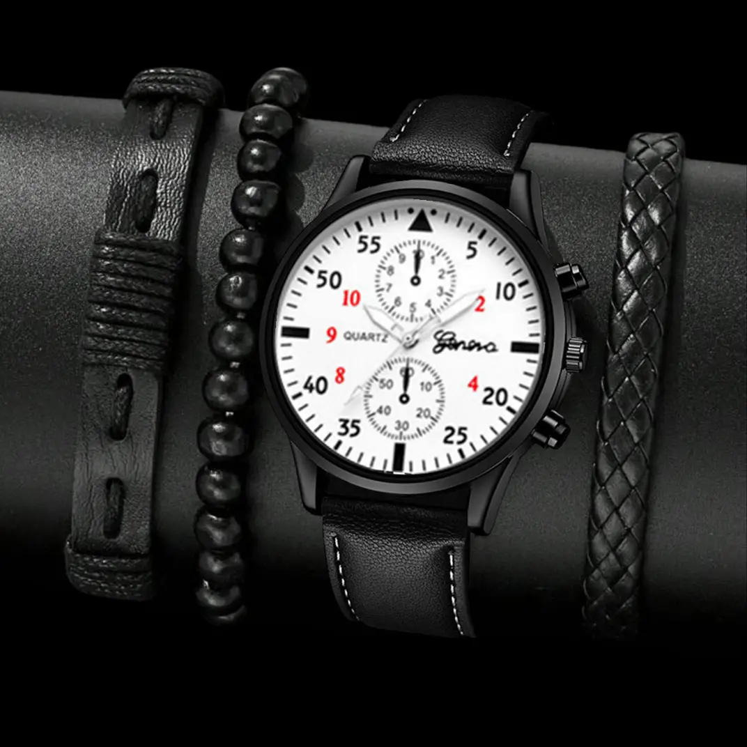 Men's Cross-Brand Leather Watch with 3 Straps Set - Image 2