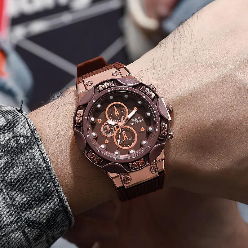 Men's Cross Brand Quartz Watch Brown Silicone Strap - Image 7