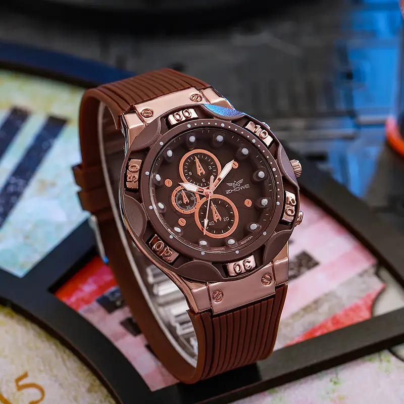 Men's Cross Brand Quartz Watch Brown Silicone Strap - Image 4