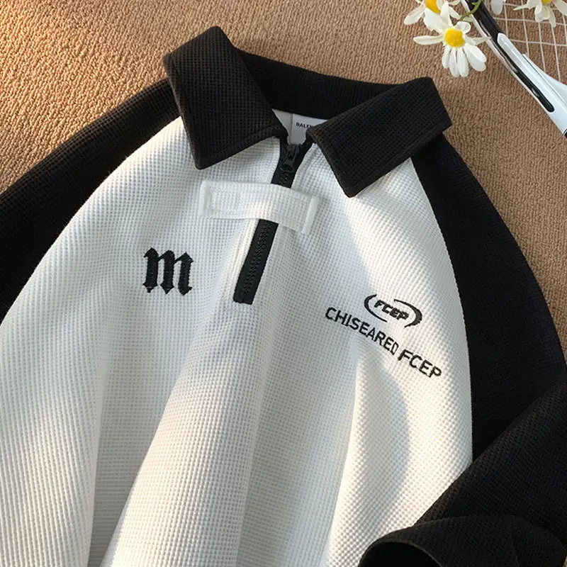 Men's Waffle Cotton Polo Shirt White Black Grey - Image 5