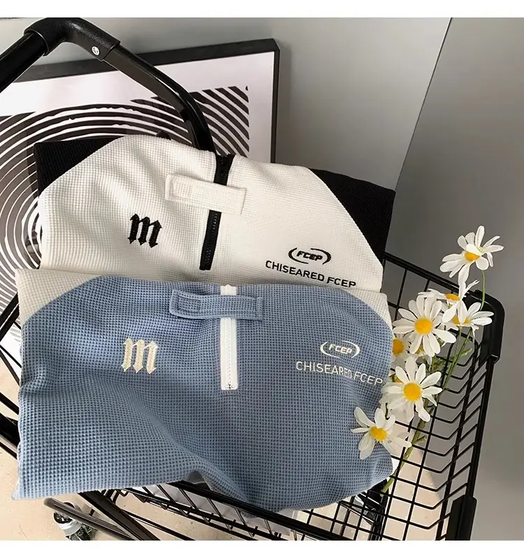 Men's Waffle Cotton Polo Shirt White Black Grey — feature 15