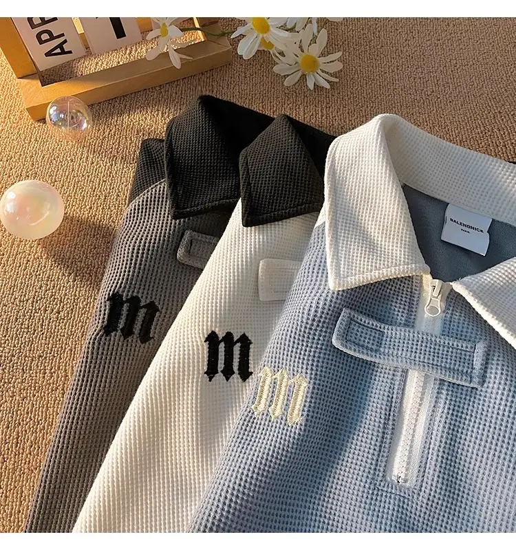 Men's Waffle Cotton Polo Shirt White Black Grey — feature 20