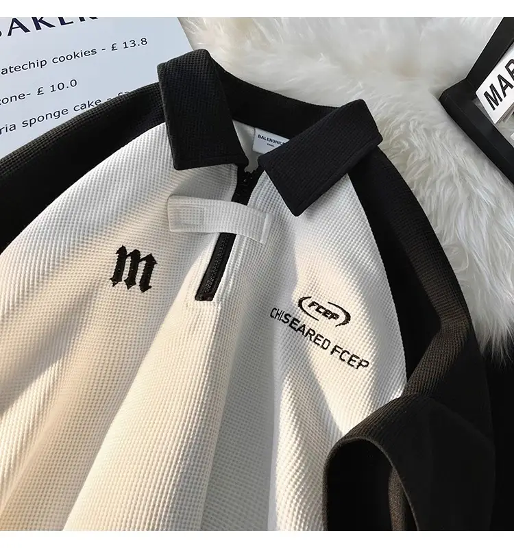Men's Waffle Cotton Polo Shirt White Black Grey — feature 4
