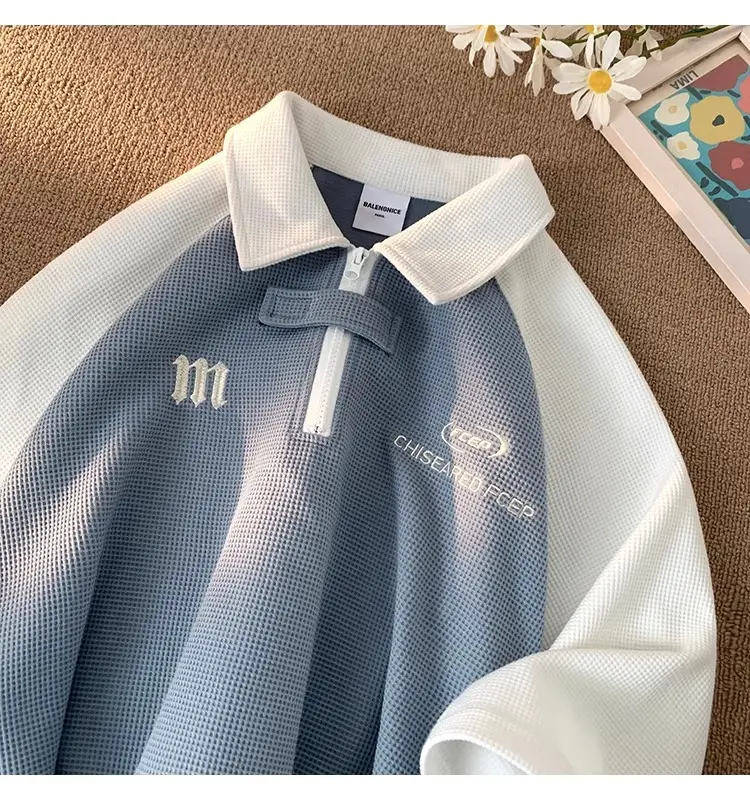 Men's Waffle Cotton Polo Shirt White Black Grey - Image 2