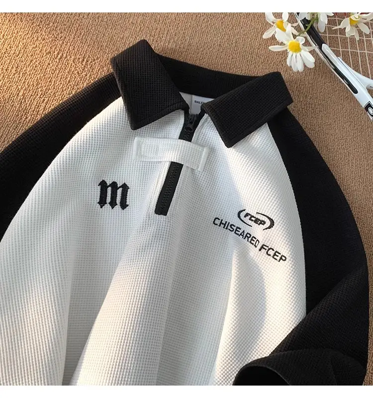 Men's Waffle Cotton Polo Shirt White Black Grey - Image 3