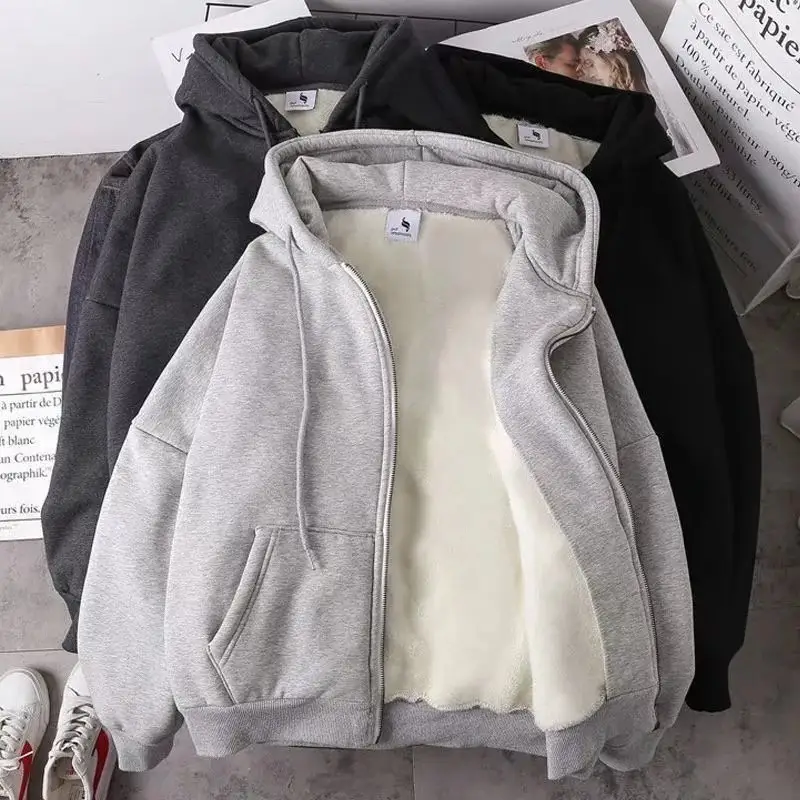 Autumn and Winter fleece-lined Thickened Jacket Sweatshirt Men's Spring and Autumn Korean-style Loose Warm-keeping for Students Instagram Style Fashionable Top for Lovers — feature 2