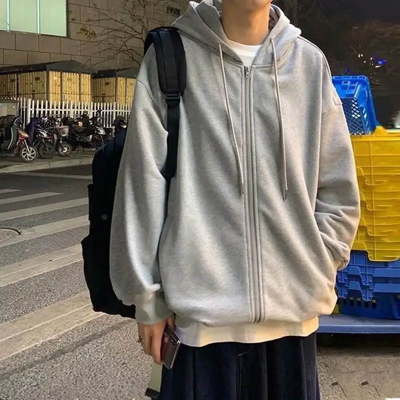Autumn and Winter fleece-lined Thickened Jacket Sweatshirt Men's Spring and Autumn Korean-style Loose Warm-keeping for Students Instagram Style Fashionable Top for Lovers