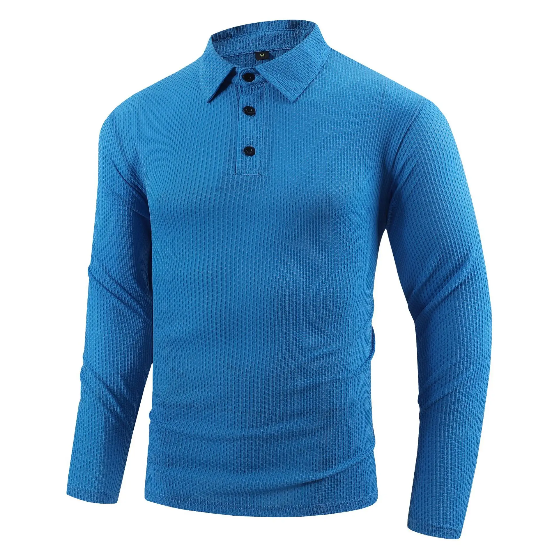Men's Grey Waffle Knit Long Sleeve Polo Shirt - Image 2