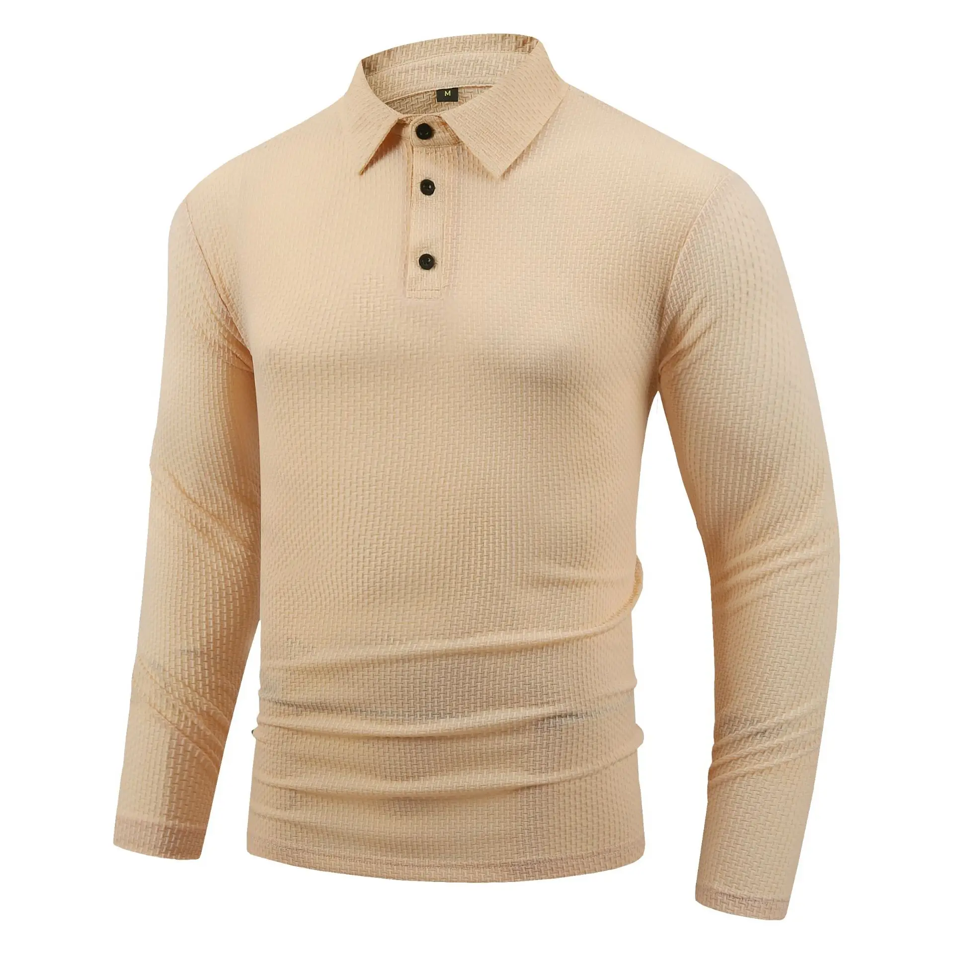 Men's Grey Waffle Knit Long Sleeve Polo Shirt - Image 7