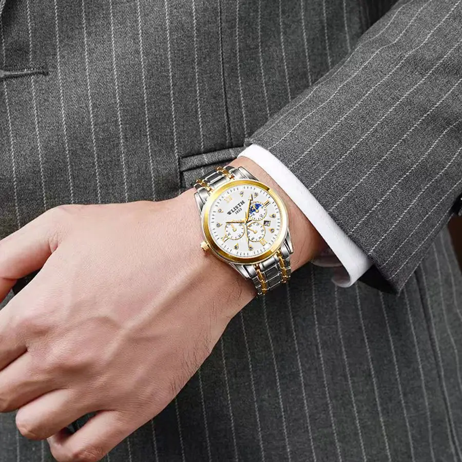 Men's Luxurious Gold Steel Watch with Luminous Dial - Image 15