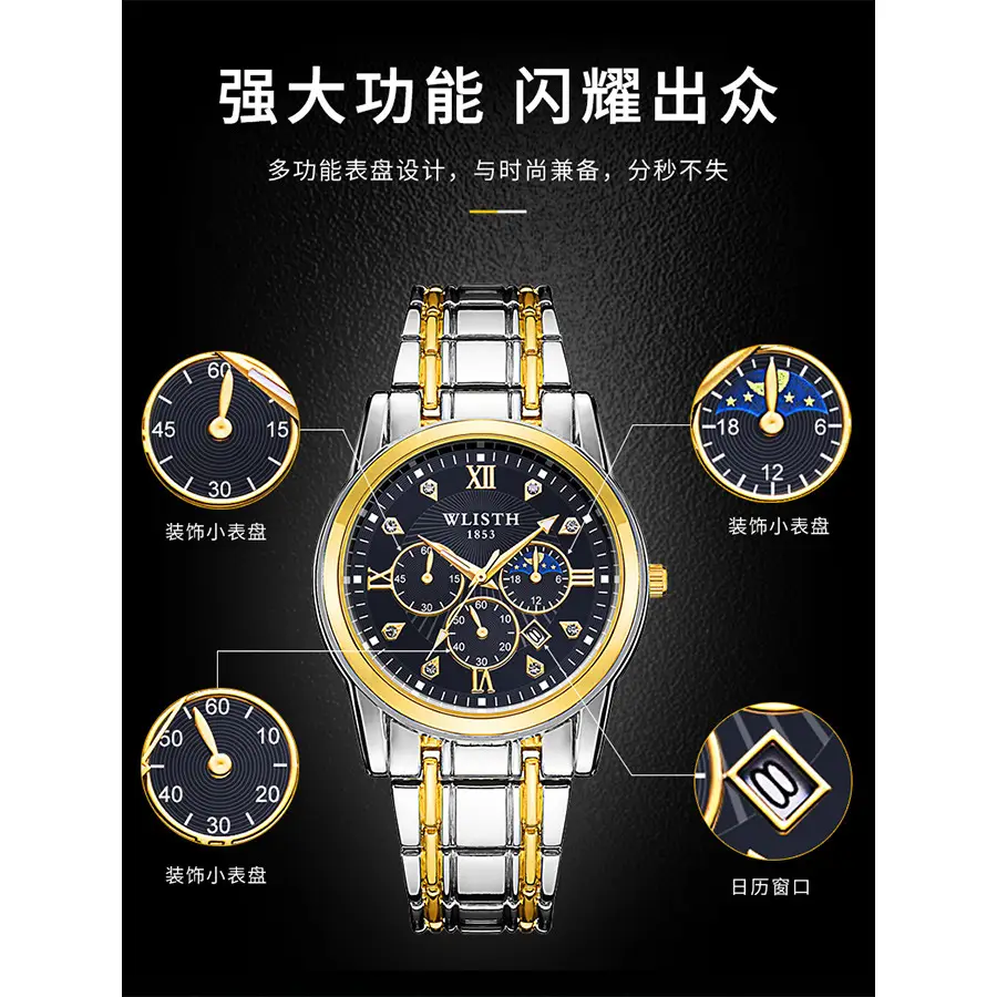 Men's Luxurious Gold Steel Watch with Luminous Dial - Image 17