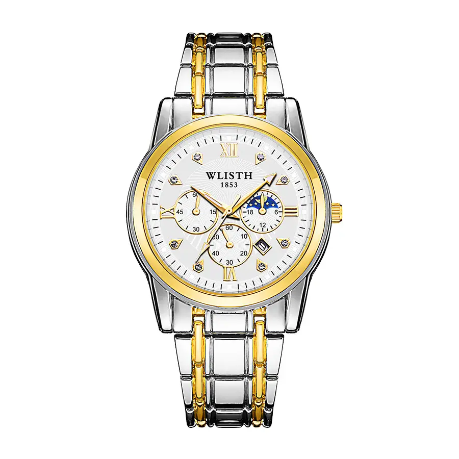Men's Luxurious Gold Steel Watch with Luminous Dial - Image 2