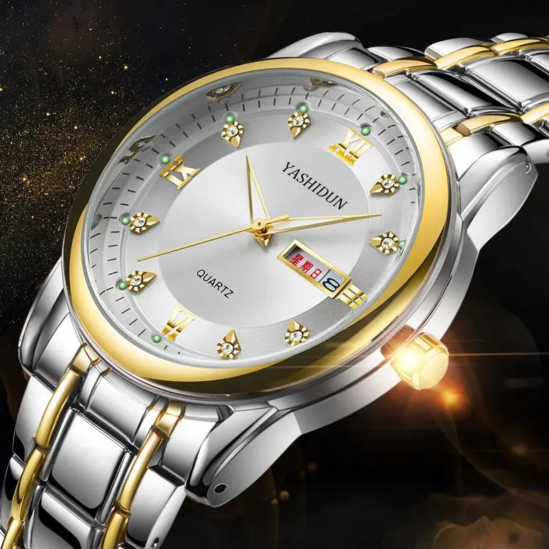 Men's Luxurious Gold Steel Watch with Luminous Dial - Image 3