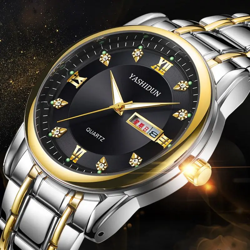 Men's Luxurious Gold Steel Watch with Luminous Dial - Image 4