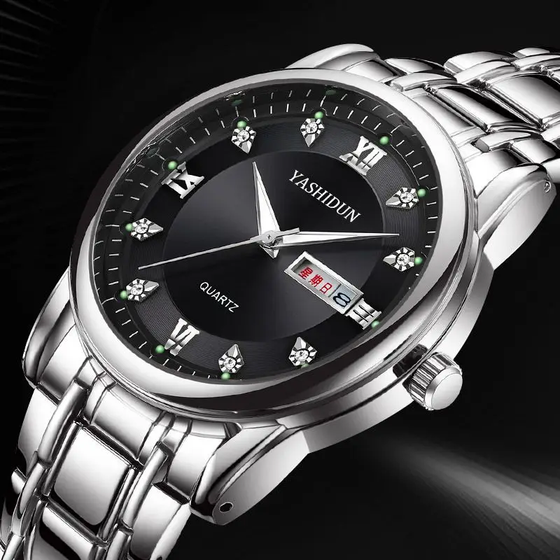 Men's Luxurious Gold Steel Watch with Luminous Dial - Image 6