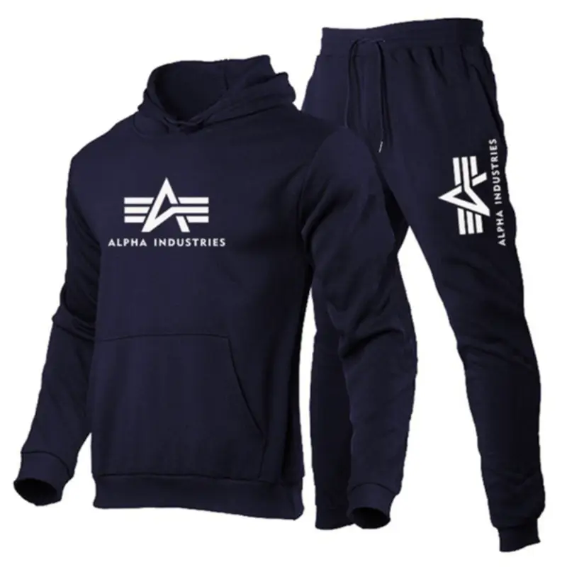 Men's Grey Alpha Industries Hooded Sweatshirt Suit - Image 8