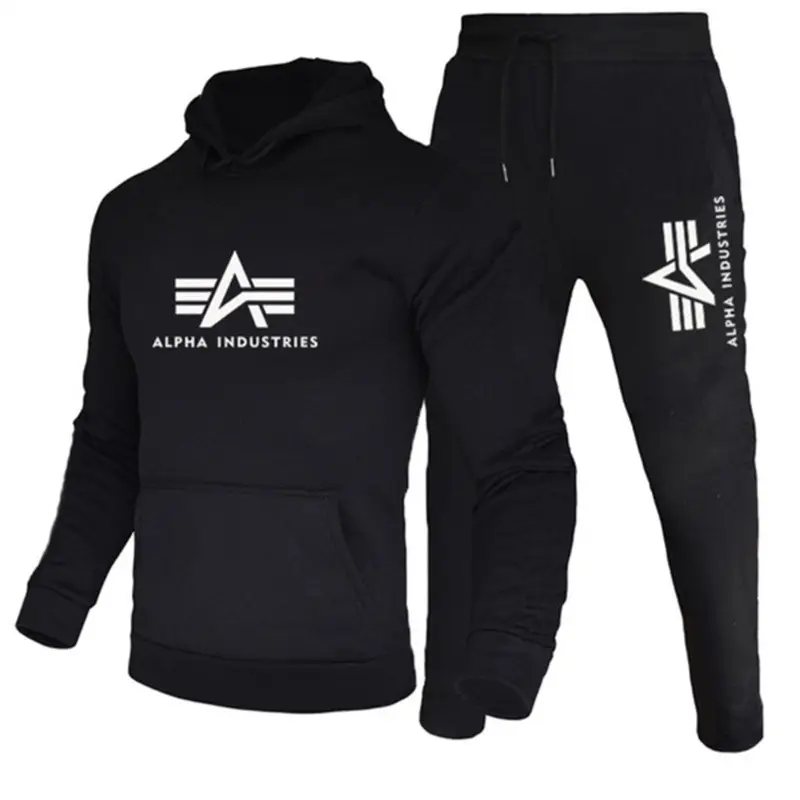 Men's Grey Alpha Industries Hooded Sweatshirt Suit - Image 9
