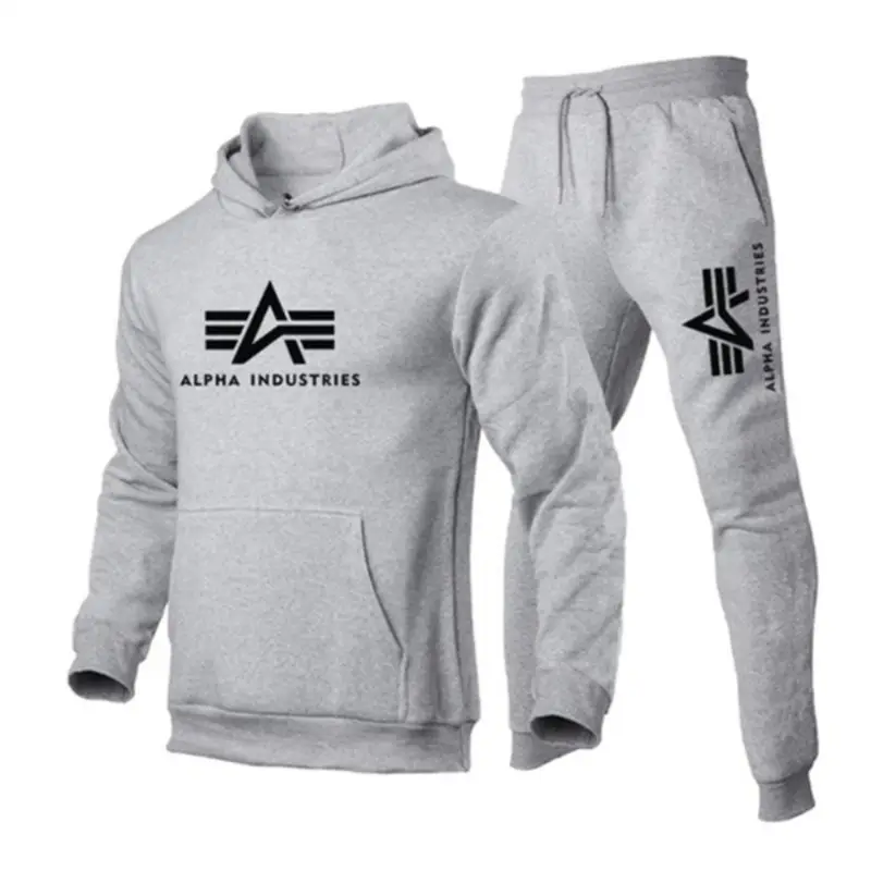 Men's Grey Alpha Industries Hooded Sweatshirt Suit - Image 2