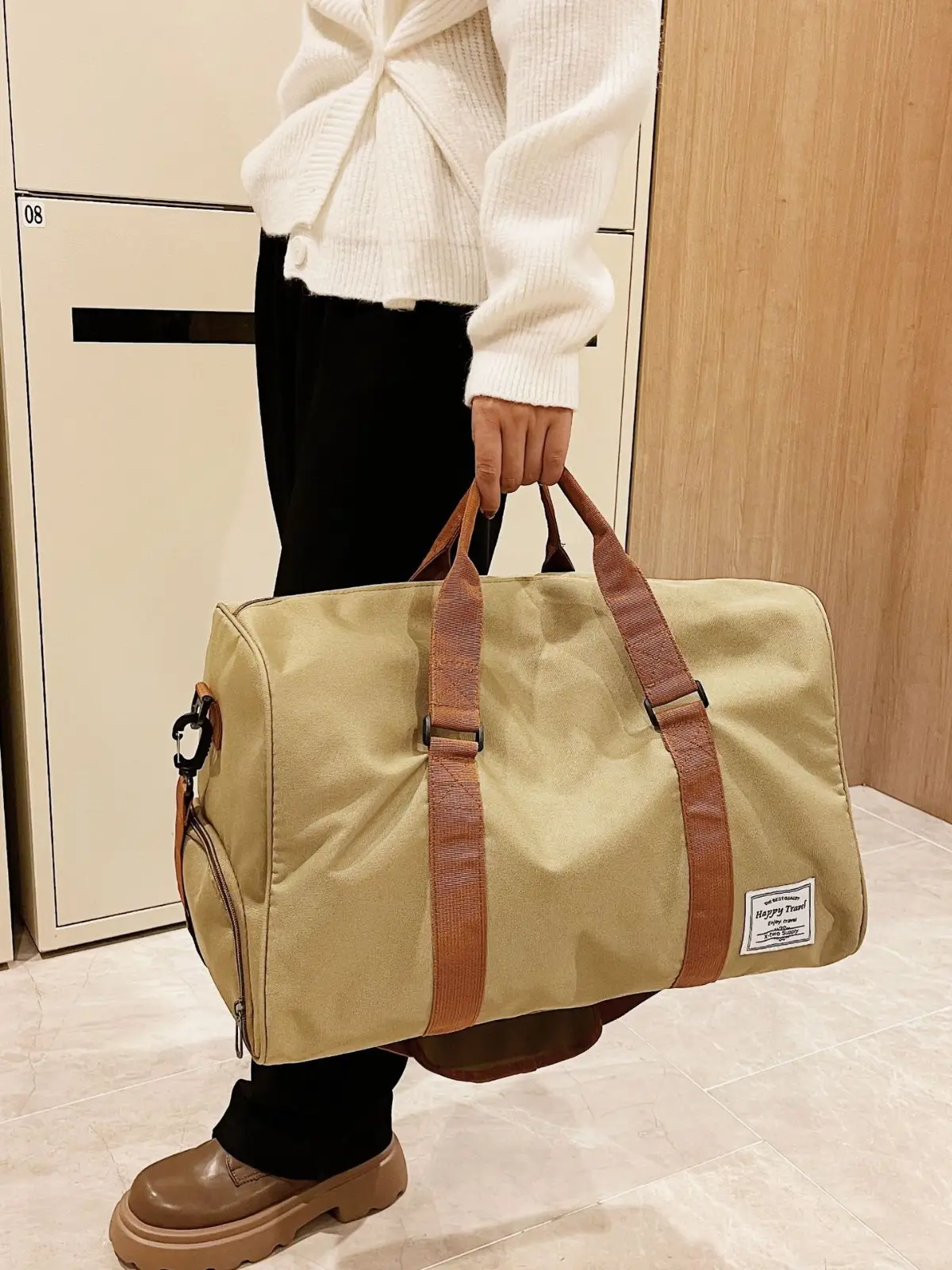 Large Capacity Red Crossbody Bag with Brown Leather Strap - Image 8