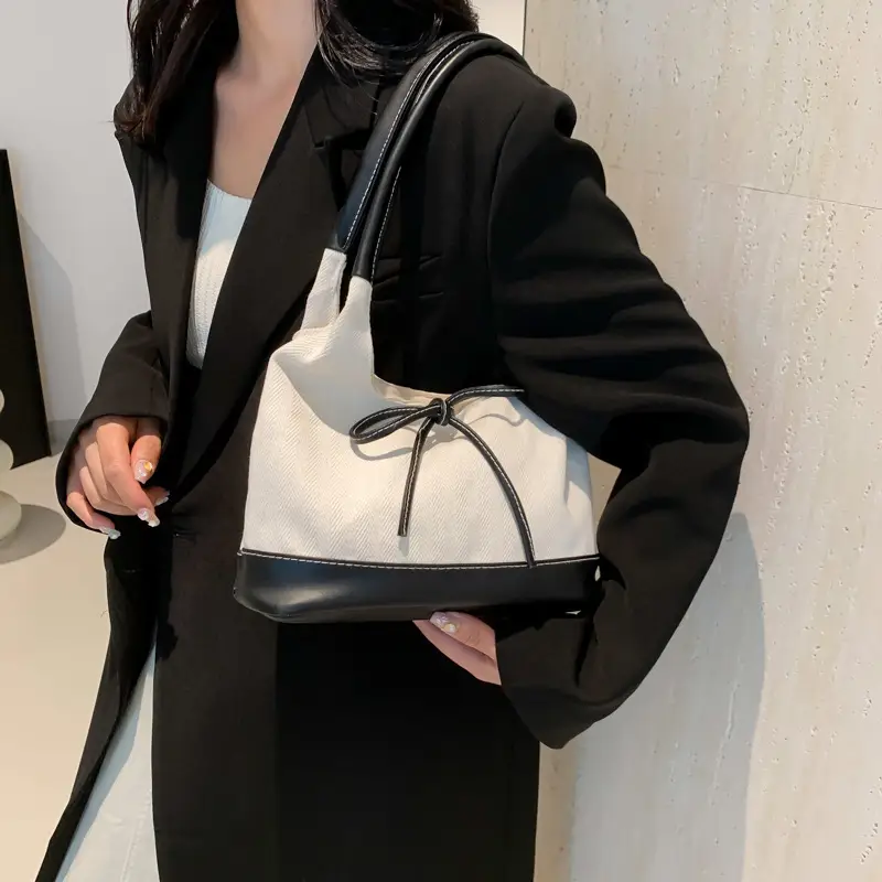 Korean Style White Black Bow Shoulder Bag - Image 5
