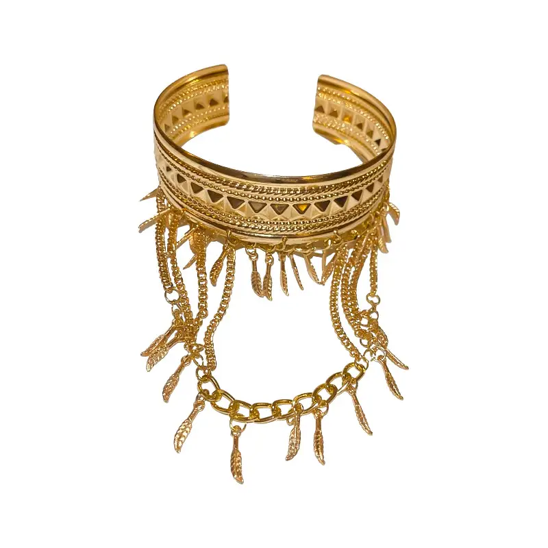 Cross-border Metal Feather Chain Tassel Bracelet Armband Personalized Fashion Design Sense Bracelet Exotic Style Bracelet Jewelry for Women