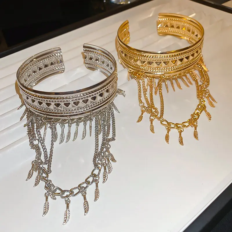 Cross-border Metal Feather Chain Tassel Bracelet Armband Personalized Fashion Design Sense Bracelet Exotic Style Bracelet Jewelry for Women — feature 14