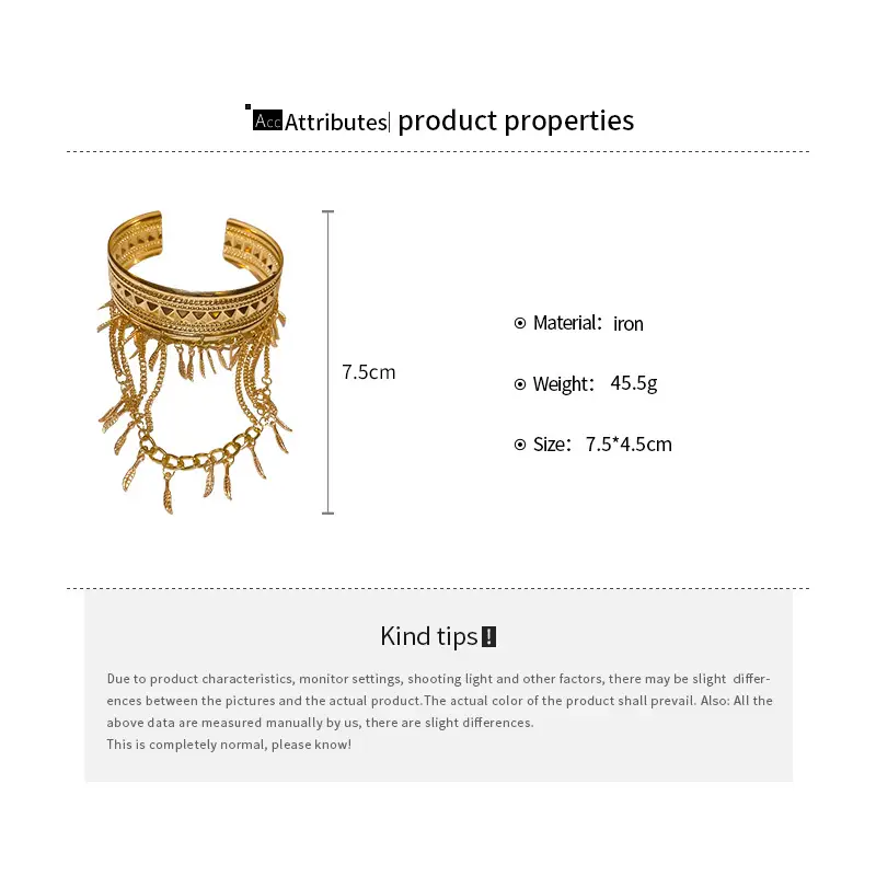 Cross-border Metal Feather Chain Tassel Bracelet Armband Personalized Fashion Design Sense Bracelet Exotic Style Bracelet Jewelry for Women — feature 3