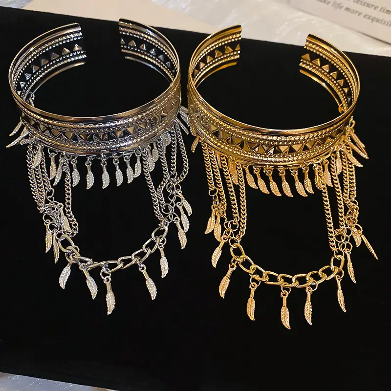 Cross-border Metal Feather Chain Tassel Bracelet Armband Personalized Fashion Design Sense Bracelet Exotic Style Bracelet Jewelry for Women — feature 4