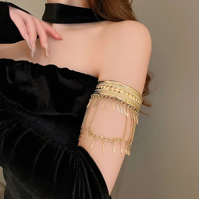 Cross-border Metal Feather Chain Tassel Bracelet Armband Personalized Fashion Design Sense Bracelet Exotic Style Bracelet Jewelry for Women — feature 9