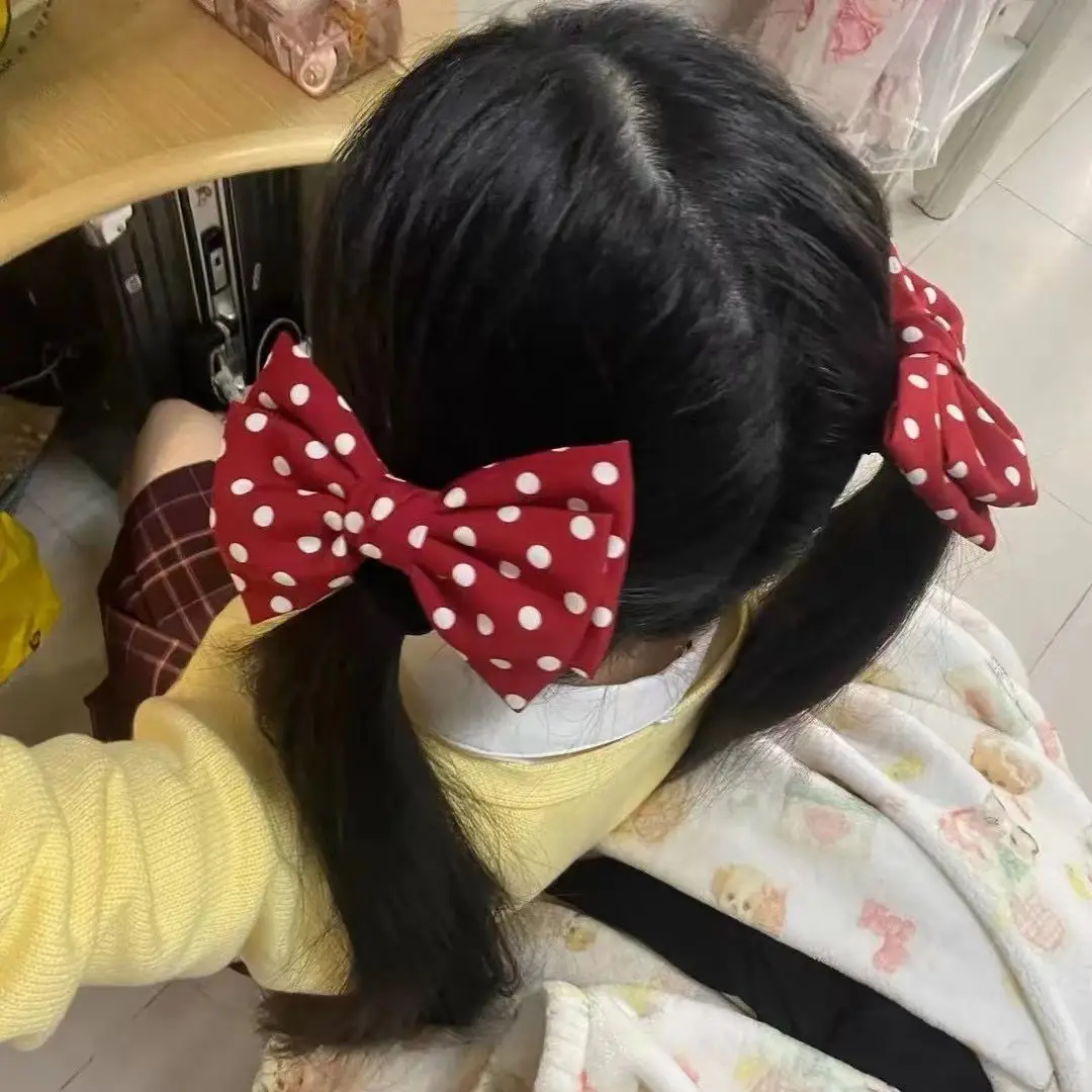 Japanese Style Monthly Girl Yoshiki's Same Style Red Polka Dot Bow Hairpin jk Hairpin Preppy Style Headwear Accessories
