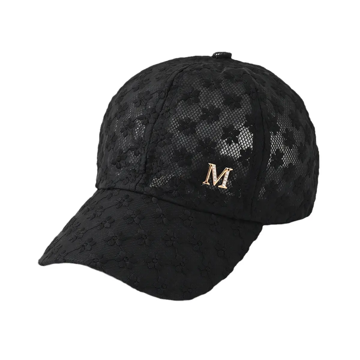 White Lace Embroidered Baseball Cap with M Logo - Image 6