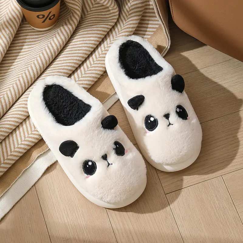Panda Cotton Slippers Winter Sole Thickened Home Foreign Trade Cross-border Cotton Cartoon Plush Winter Student Couple Slippers