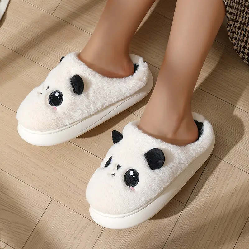 Panda Cotton Slippers Winter Sole Thickened Home Foreign Trade Cross-border Cotton Cartoon Plush Winter Student Couple Slippers