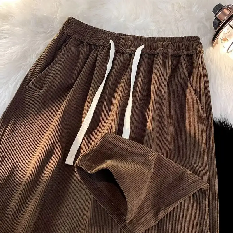 Men's Black Corduroy Straight Pants Spring Autumn Loose Fit