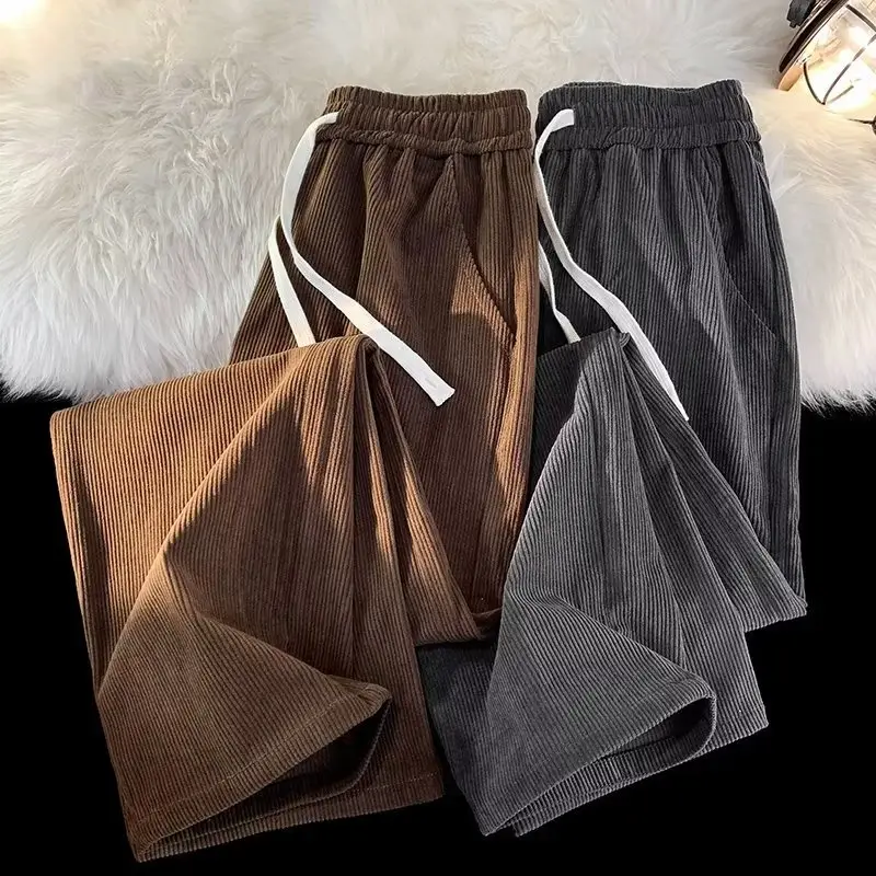 Men's Black Corduroy Straight Pants Spring Autumn Loose Fit