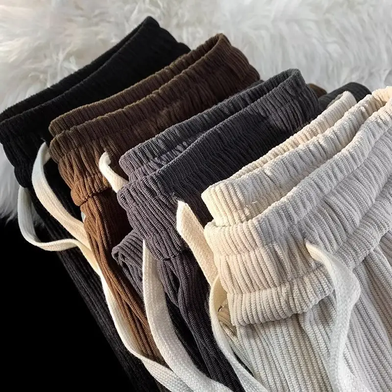 Men's Black Corduroy Straight Pants Spring Autumn Loose Fit