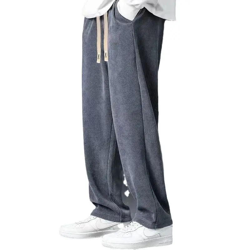 Men's Black Corduroy Straight Pants Spring Autumn Loose Fit