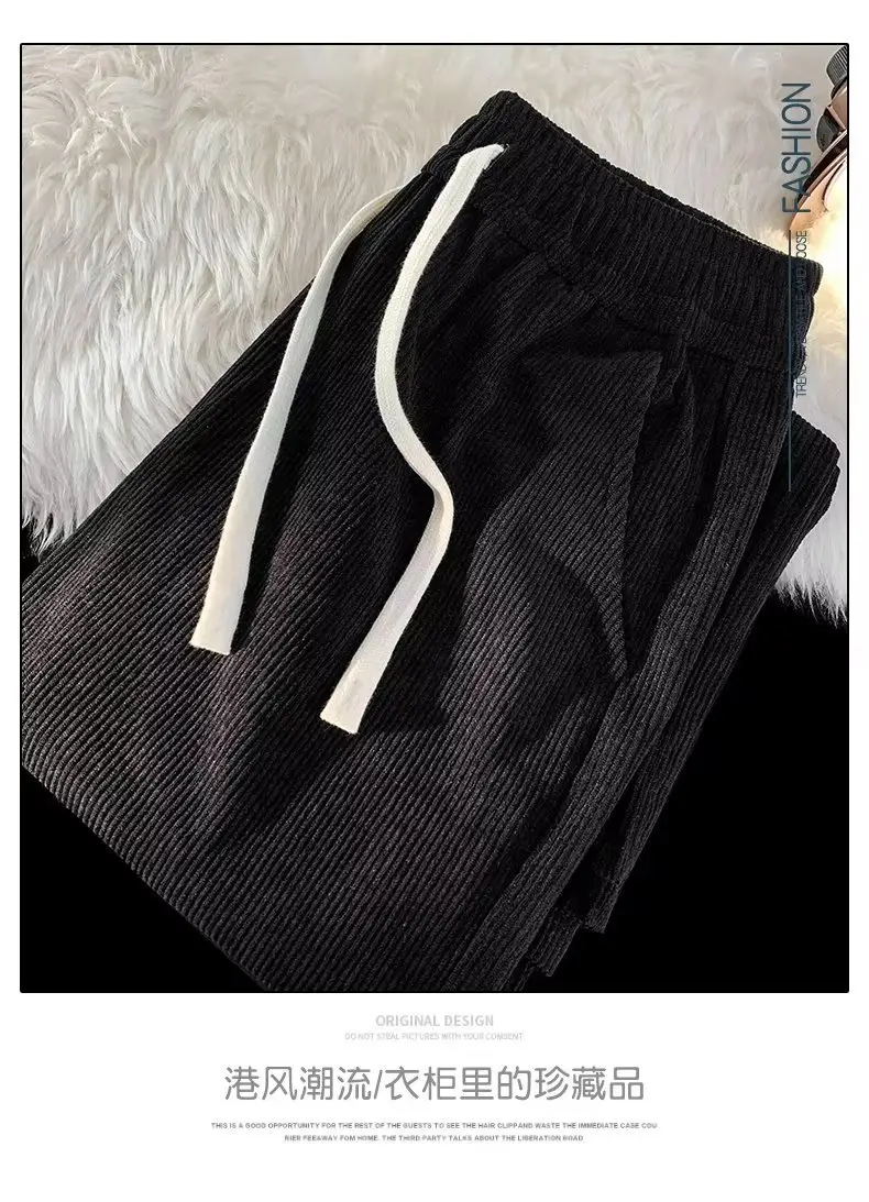 Men's Black Corduroy Straight Pants Spring Autumn Loose Fit — feature 12