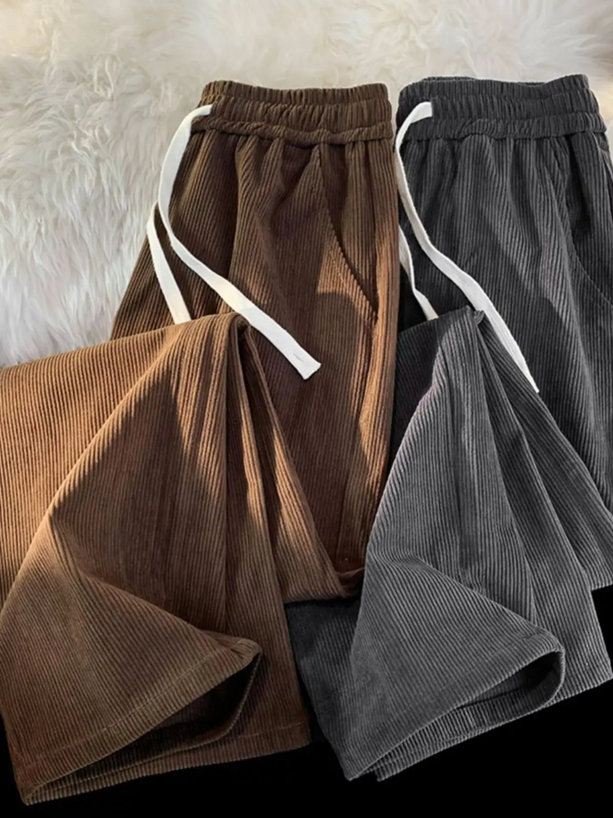 Men's Black Corduroy Straight Pants Spring Autumn Loose Fit — feature 16