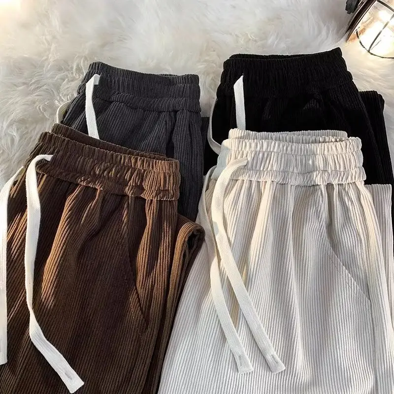 Men's Black Corduroy Straight Pants Spring Autumn Loose Fit — feature 17