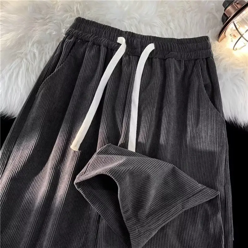 Men's Black Corduroy Straight Pants Spring Autumn Loose Fit — feature 18